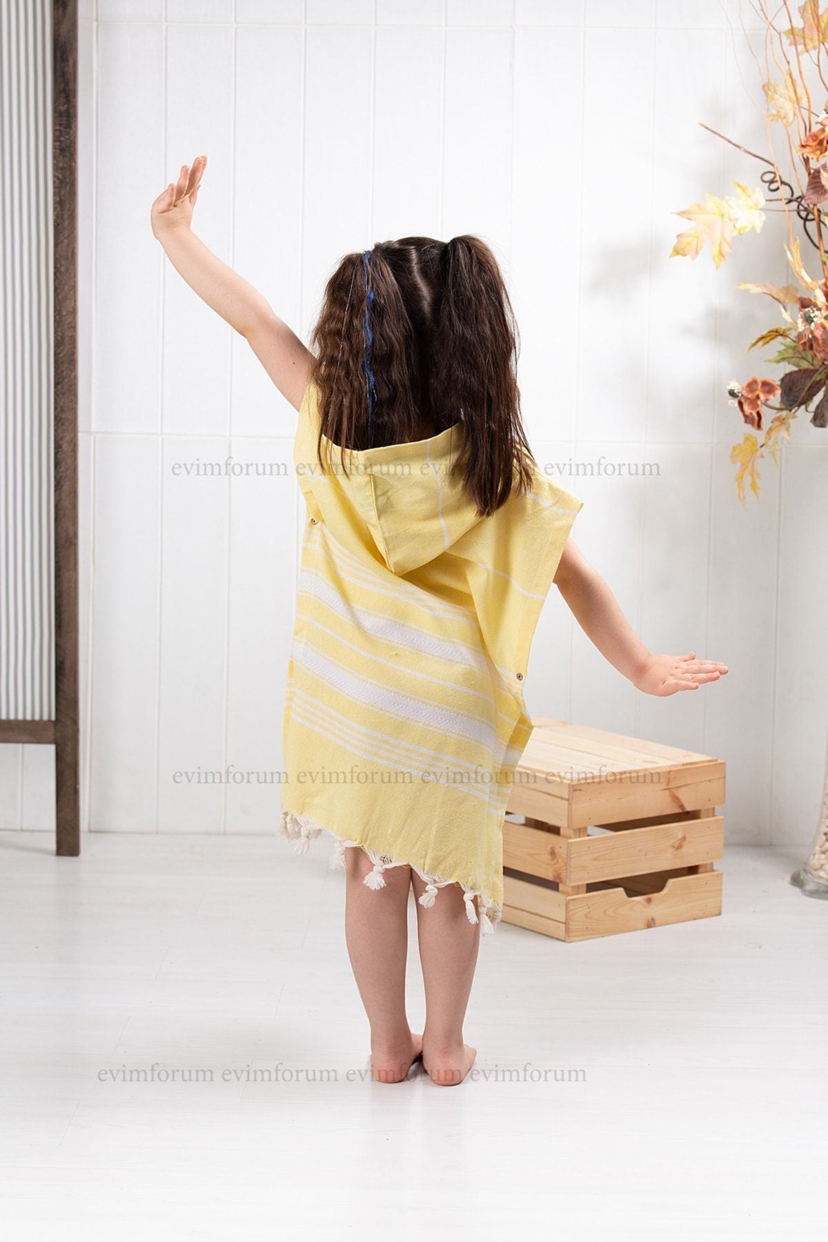 Children's Bathrobe Poncho Cotton Beach Towel Peshtemal Yellow