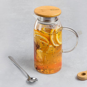 Wilmax Borosilikat Glas Krug mit Bambusdeckel