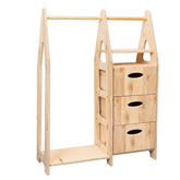 Cozy Collections Montessori-Kleiderschrank aus Naturholz – 4-in-1 mit 3 Schubladen, Kleiderstange & Regalböden, 78 × 106 × 31,5 cm