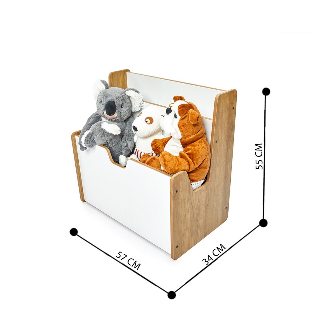 Cozy Collections 2-in-1 Spielzeugkiste & Bücherregal – Montessori-Möbel mit Buchhalter und Tragegriffen, H55 × B57 × T34 cm