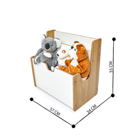 Cozy Collections 2-in-1 Spielzeugkiste & Bücherregal – Montessori-Möbel mit Buchhalter und Tragegriffen, H55 × B57 × T34 cm