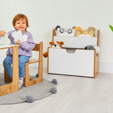 Cozy Collections 2-in-1 Spielzeugkiste & Bücherregal – Montessori-Möbel mit Buchhalter und Tragegriffen, H55 × B57 × T34 cm