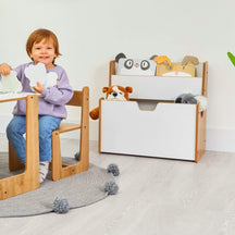 Cozy Collections 2-in-1 Spielzeugkiste & Bücherregal – Montessori-Möbel mit Buchhalter und Tragegriffen, H55 × B57 × T34 cm