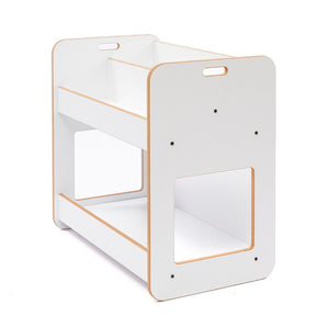 Cozy Collections Dove 2-stöckiges Bücherregal – Natur- und Weißholz mit Montessori-Tragegriffen, H55 × B56 × T34 cm