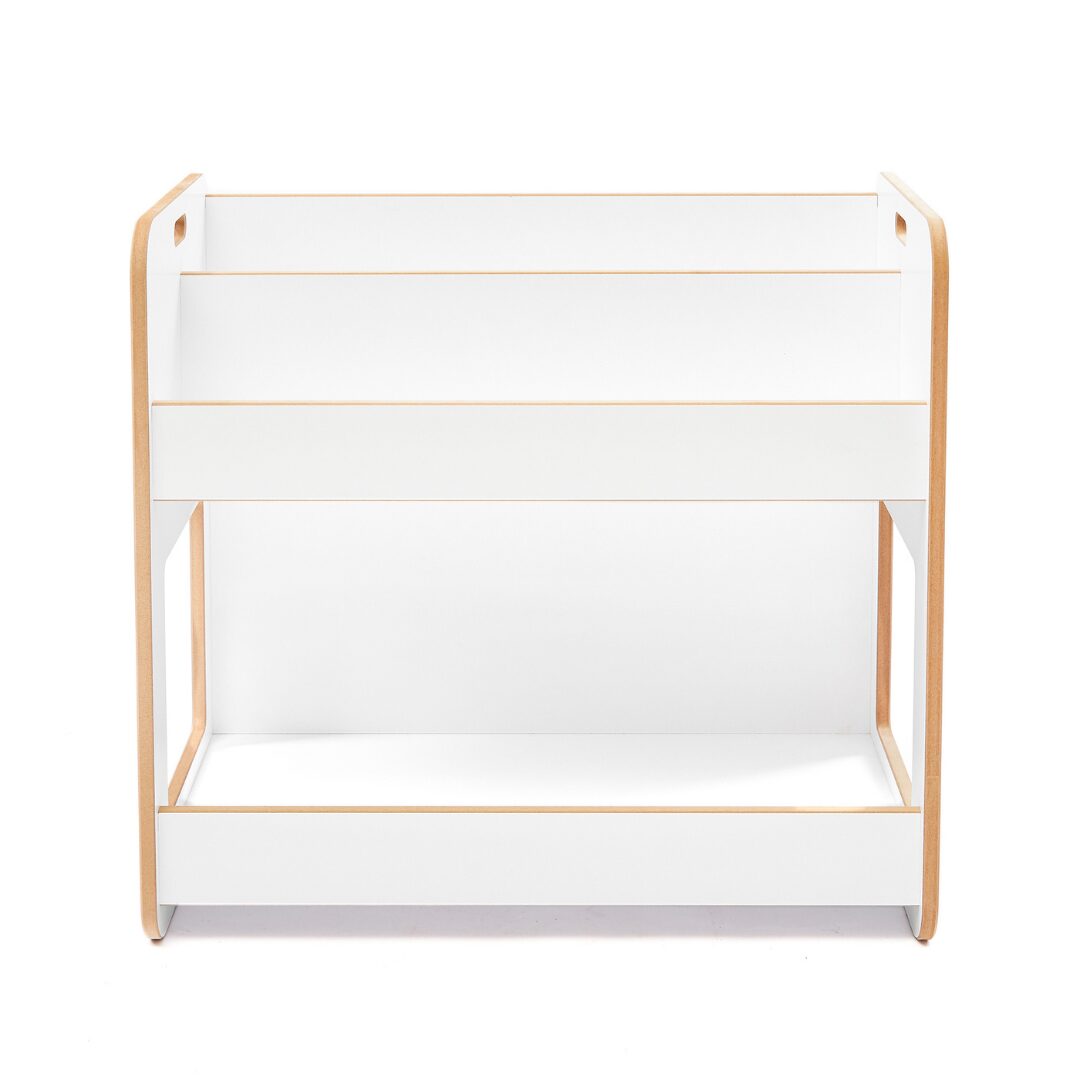 Cozy Collections Dove 2-stöckiges Bücherregal – Natur- und Weißholz mit Montessori-Tragegriffen, H55 × B56 × T34 cm