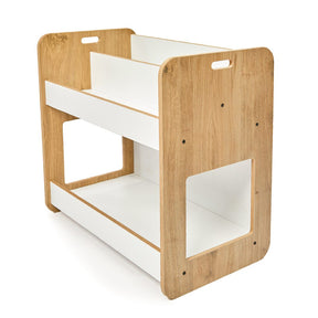 Cozy Collections Dove 2-stöckiges Bücherregal – Natur- und Weißholz mit Montessori-Tragegriffen, H55 × B56 × T34 cm