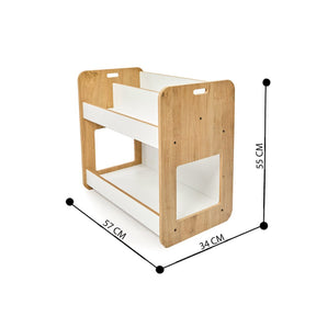 Cozy Collections Dove 2-stöckiges Bücherregal – Natur- und Weißholz mit Montessori-Tragegriffen, H55 × B56 × T34 cm