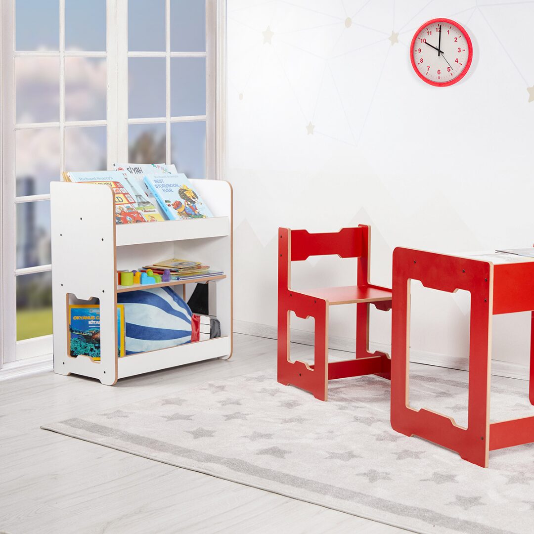 Cozy Collections Seagull 3-stöckiges Bücherregal (mittelgroß) – Naturholz/Weiß, H70 × B57 × T34 cm, für Kinder 4–6 Jahre