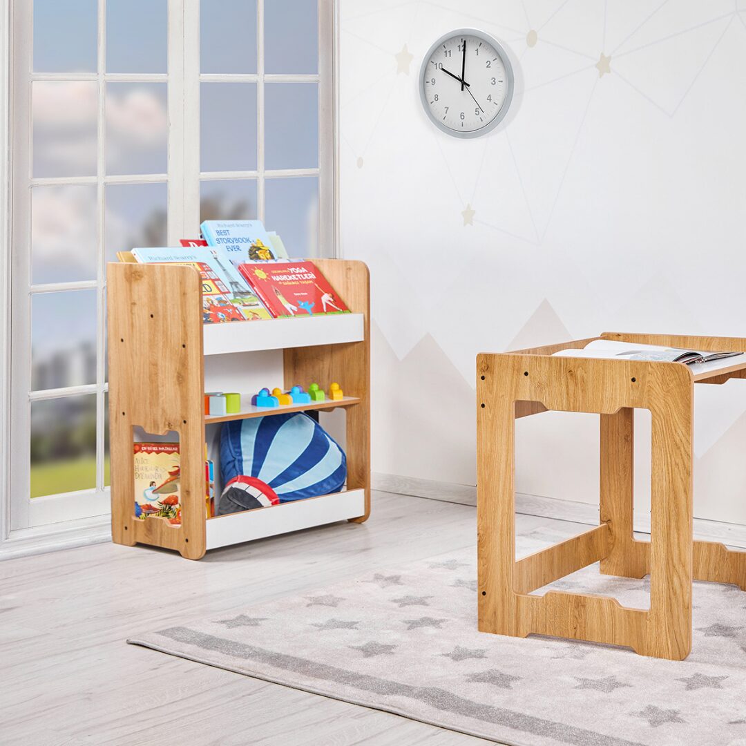 Cozy Collections Seagull 3-stöckiges Bücherregal (mittelgroß) – Naturholz/Weiß, H70 × B57 × T34 cm, für Kinder 4–6 Jahre