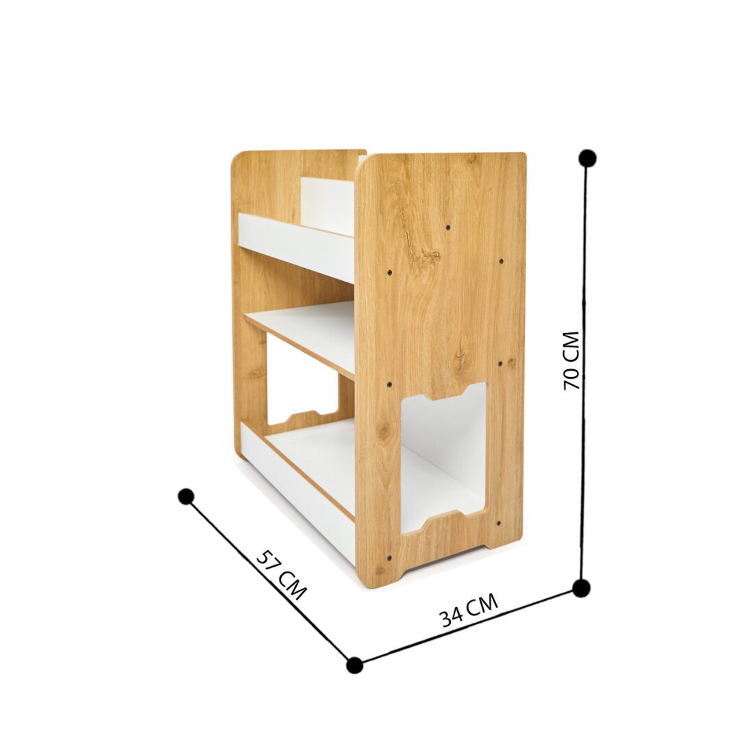 Cozy Collections Seagull 3-stöckiges Bücherregal (mittelgroß) – Naturholz/Weiß, H70 × B57 × T34 cm, für Kinder 4–6 Jahre
