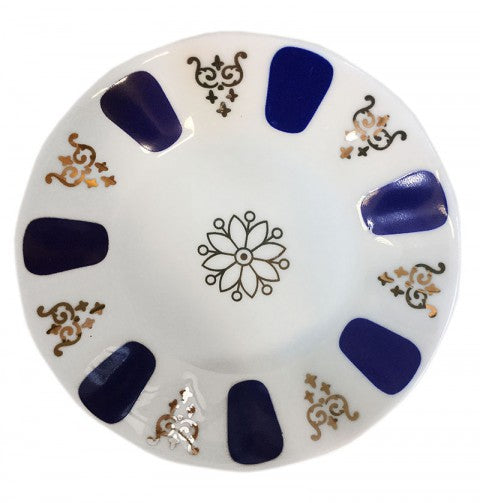GÜRAL Acem Teeteller mit Orientalischem Muster – Blau & Gold, Porzellan, Ø10cm