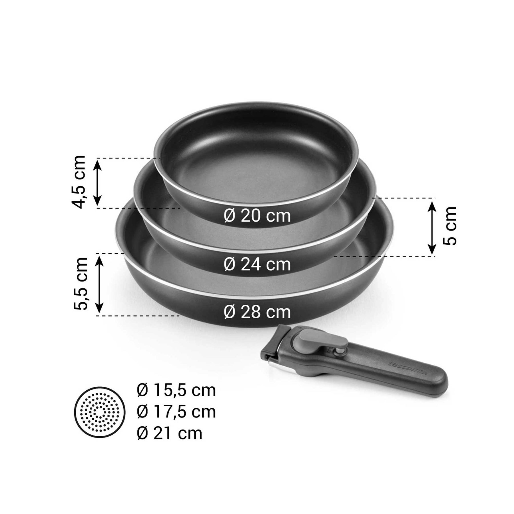 Bratpfannen-Set mit abnehmbarem Griff VARIO, 4-teilig