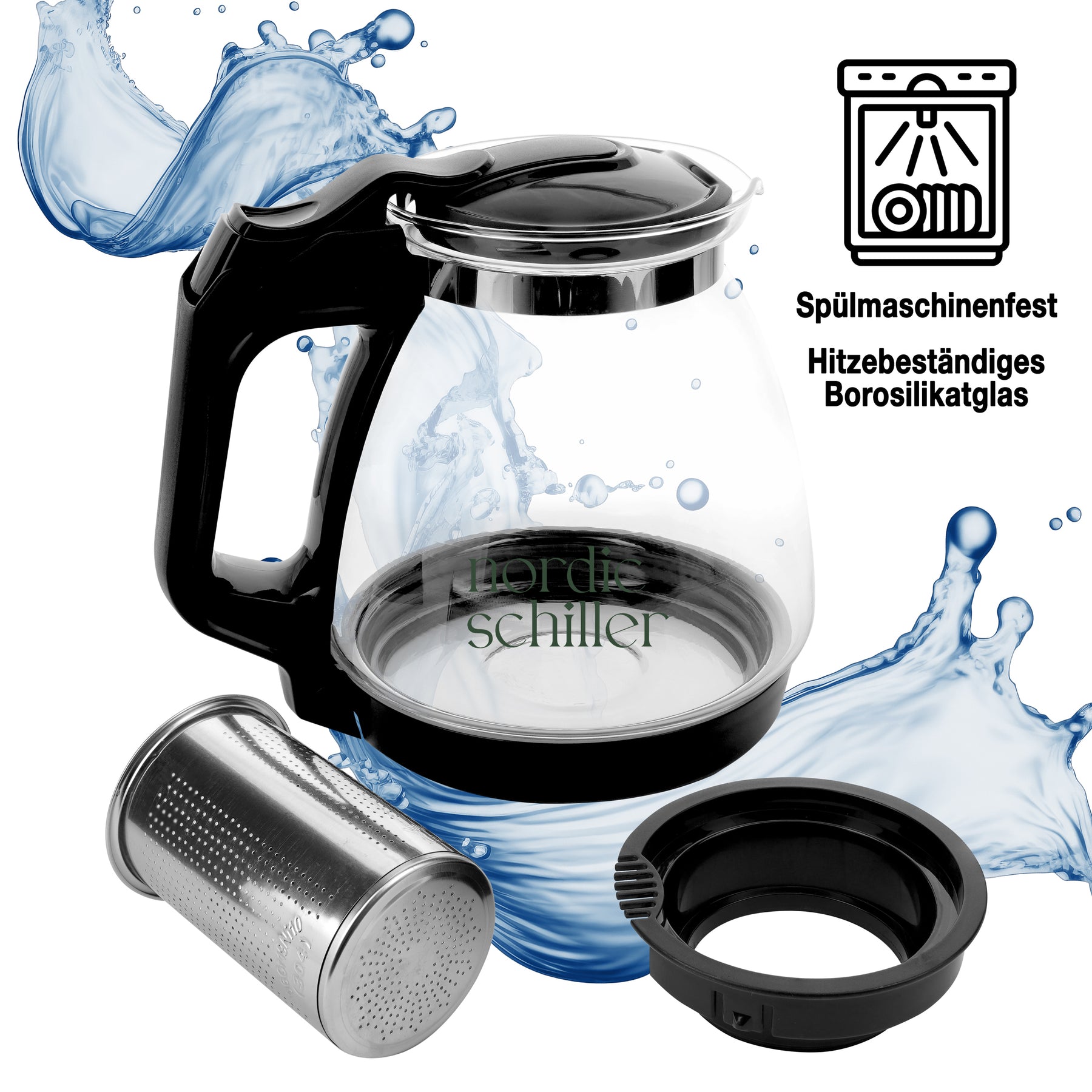 Nordic Schiller Lilac Glas Teekanne mit Deckel und Edelstahl-Sieb – 1700 ml