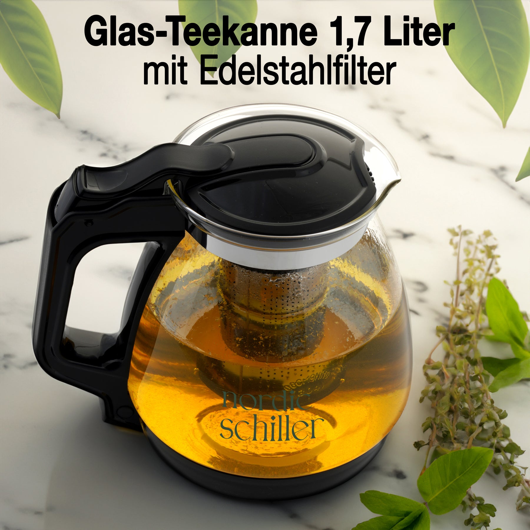 Nordic Schiller Lilac Glas Teekanne mit Deckel und Edelstahl-Sieb – 1700 ml