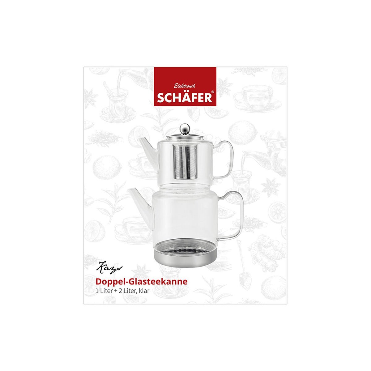 Schäfer Home Kays Doppel-Glasteekanne - Induktion, 1L & 2L, klar