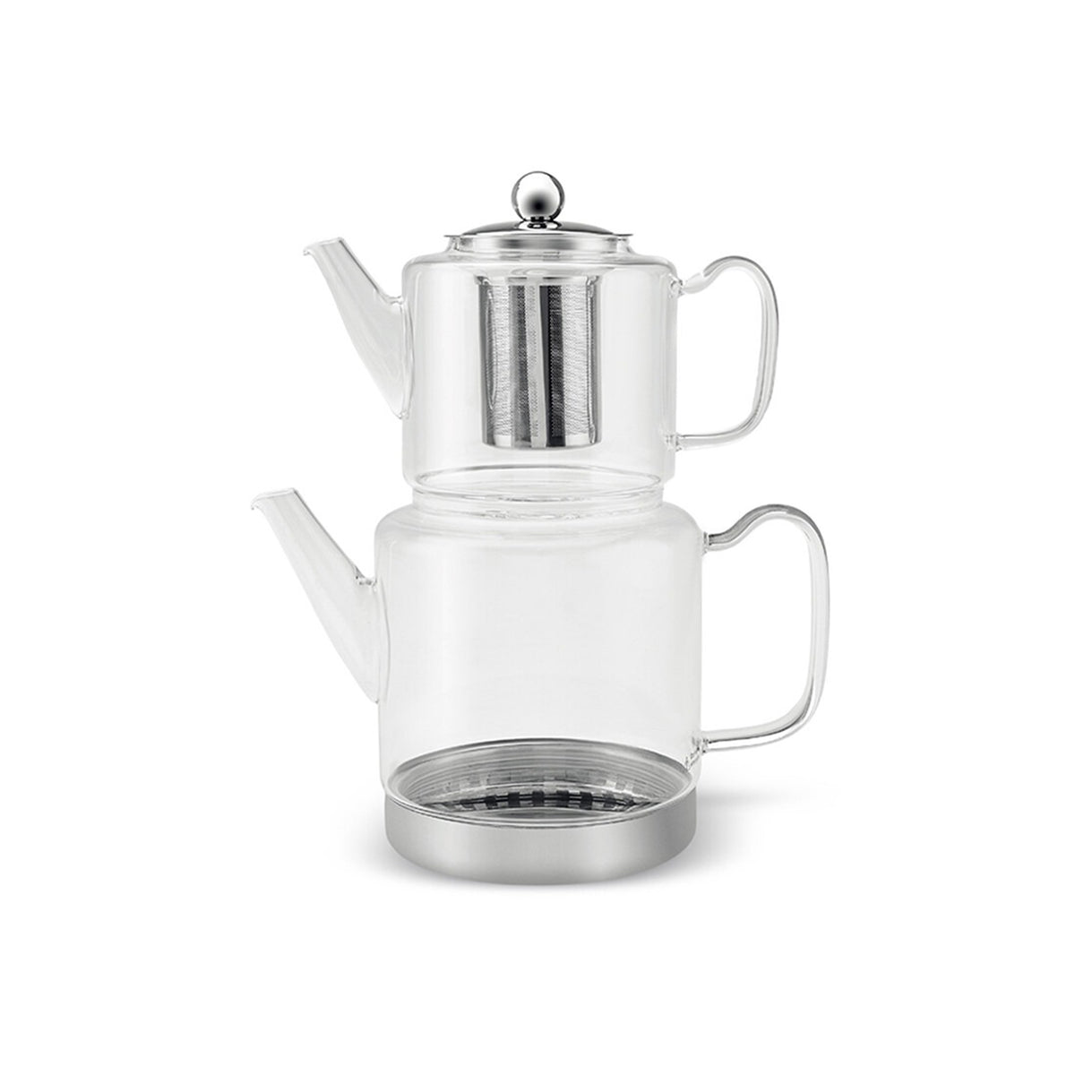 Schäfer Home Harmonie Doppel-Glasteekanne - Induktion, 600 ml / 1,5 l, gerillt