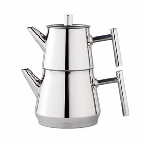 English Home New Aden Teekanne aus Stahl (Çaydanlık) 0,75-1,75 l Silber