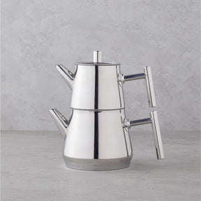 English Home New Aden Teekanne aus Stahl (Çaydanlık) 0,75-1,75 l Silber