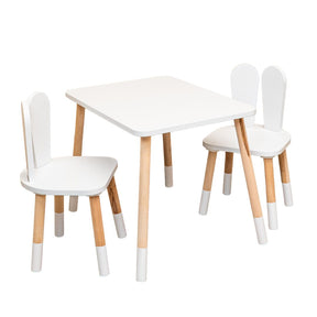 COZYCOLLECTIONS Kindertisch-Set mit Tiermotiv-Stühlen aus Naturholz