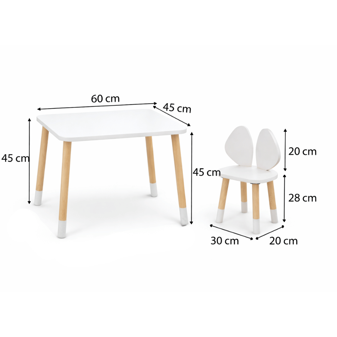 COZYCOLLECTIONS Kindertisch-Set mit Tiermotiv-Stühlen aus Naturholz