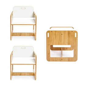 Cozy Collections Montessori-Set „Taube“ – Kindertisch + 2 Stühle aus Naturholz/Weiß, 2–4 Jahre, Sitzhöhe 25 cm