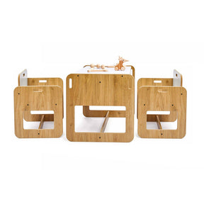 Cozy Collections Montessori-Set „Taube“ – Kindertisch + 2 Stühle aus Naturholz/Weiß, 2–4 Jahre, Sitzhöhe 25 cm