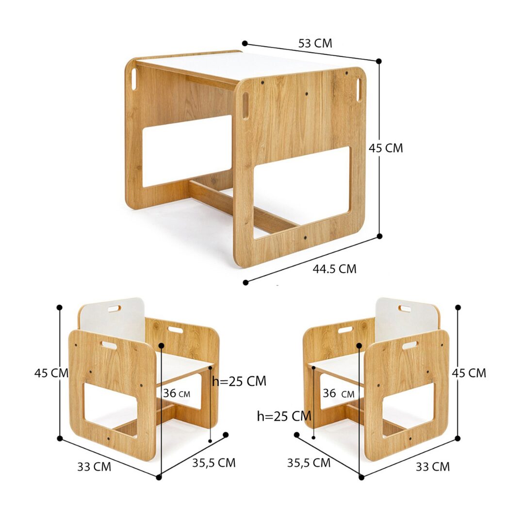 Cozy Collections Montessori-Set „Taube“ – Kindertisch + 2 Stühle aus Naturholz/Weiß, 2–4 Jahre, Sitzhöhe 25 cm