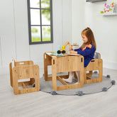 Cozy Collections Montessori-Set „Taube“ – Kindertisch + 2 Stühle aus Naturholz/Weiß, 2–4 Jahre, Sitzhöhe 25 cm