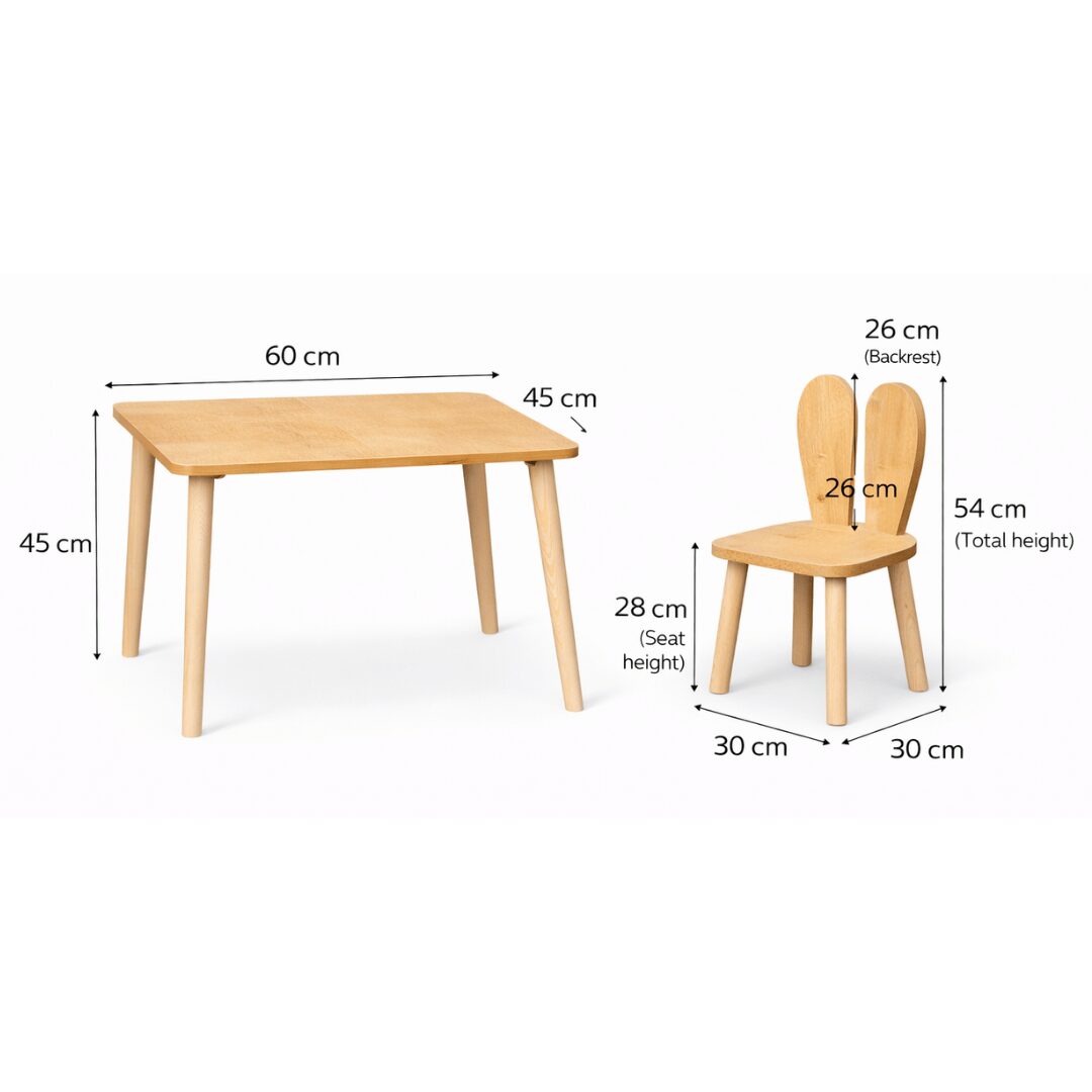 COZYCOLLECTIONS Kindertisch-Set mit Tiermotiv-Stühlen aus Naturholz
