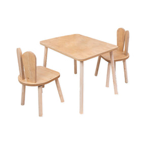 COZYCOLLECTIONS Kindertisch-Set mit Tiermotiv-Stühlen aus Naturholz