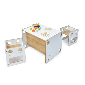 Cozy Collections Goldfinch Multifunktionstisch + 2 wandelbare Stühle – Weiß/Naturholz, 2-in-1, für Kinder 0–6 Jahre