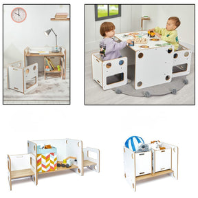 Cozy Collections Goldfinch Multifunktionstisch + 2 wandelbare Stühle – Weiß/Naturholz, 2-in-1, für Kinder 0–6 Jahre