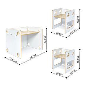 Cozy Collections Goldfinch Multifunktionstisch + 2 wandelbare Stühle – Weiß/Naturholz, 2-in-1, für Kinder 0–6 Jahre