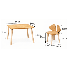 COZYCOLLECTIONS Kindertisch-Set mit Tiermotiv-Stühlen aus Naturholz