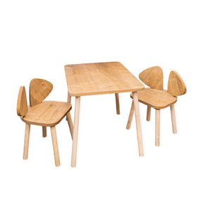 COZYCOLLECTIONS Kindertisch-Set mit Tiermotiv-Stühlen aus Naturholz