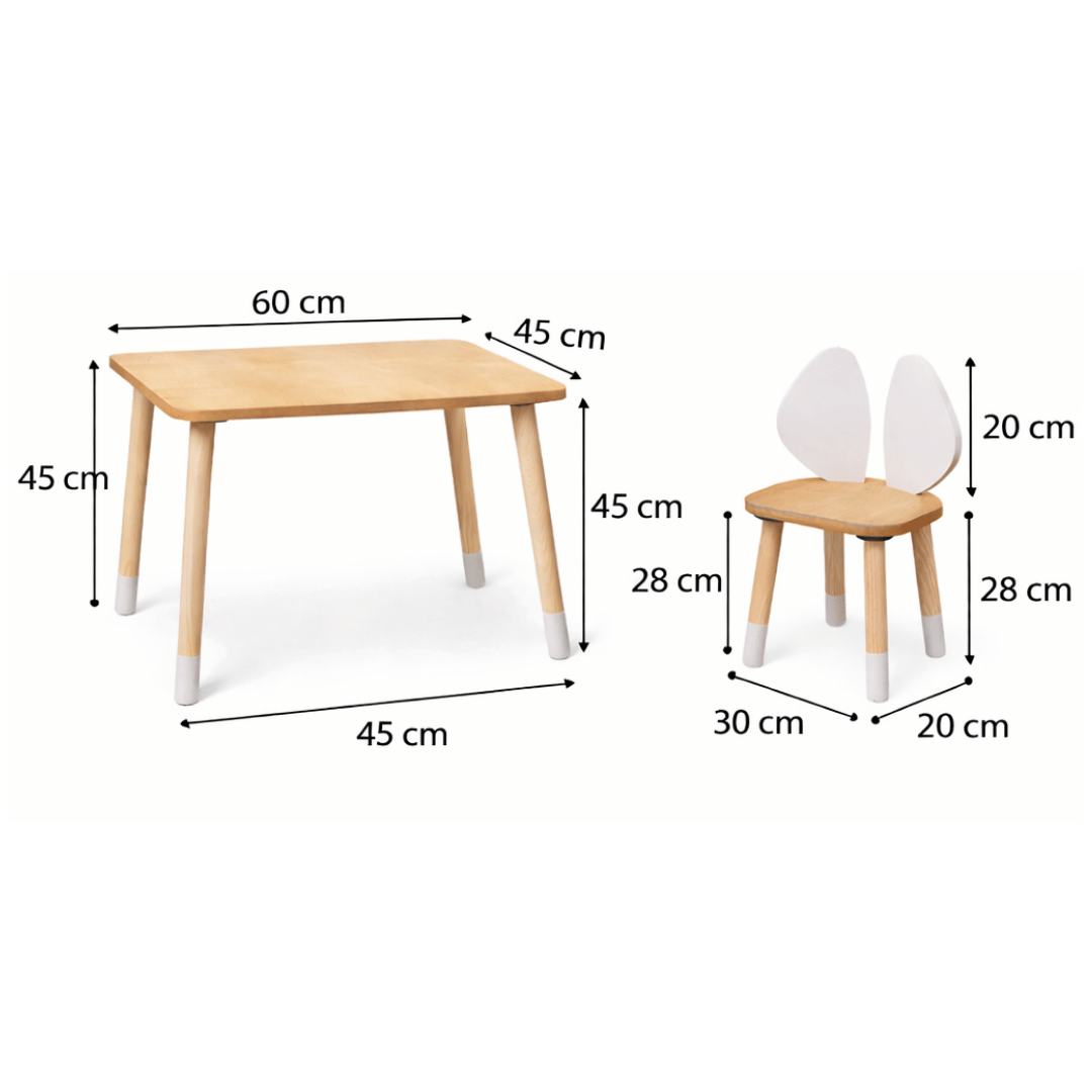 COZYCOLLECTIONS Kindertisch-Set mit Tiermotiv-Stühlen aus Naturholz