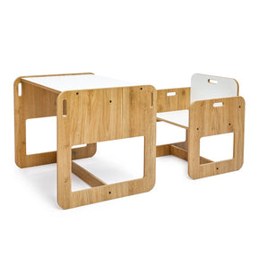 Cozy Collections Dove Montessori-Set – Kindertisch + 1 Stuhl aus Naturholz/Weiß, 2–4 Jahre, Sitzhöhe 25 cm