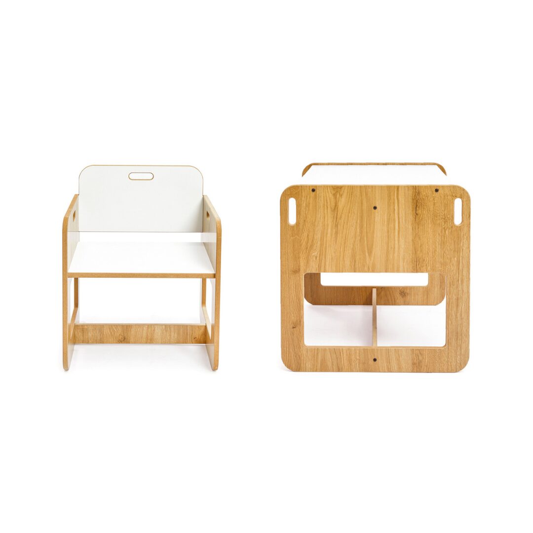 Cozy Collections Dove Montessori-Set – Kindertisch + 1 Stuhl aus Naturholz/Weiß, 2–4 Jahre, Sitzhöhe 25 cm