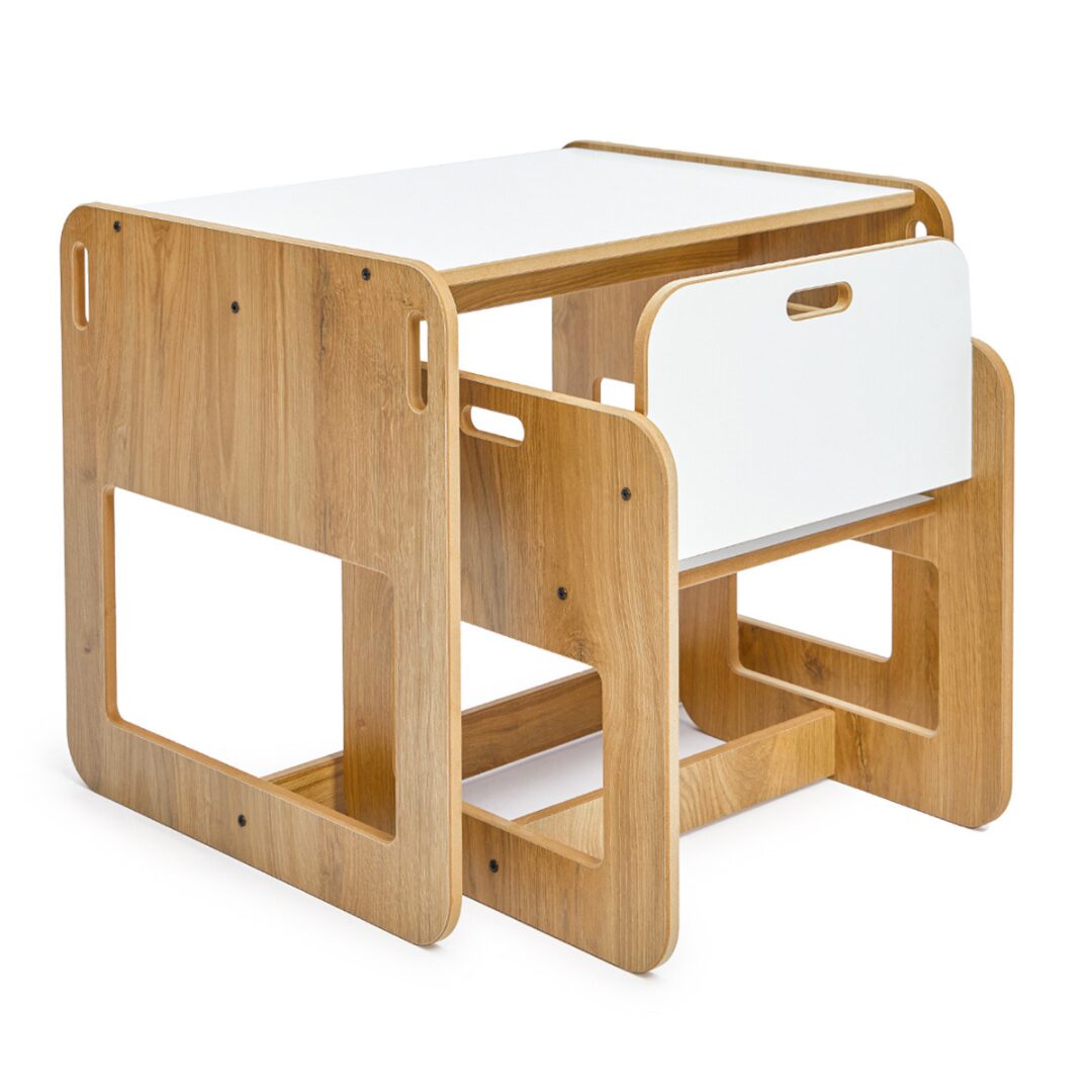 Cozy Collections Dove Montessori-Set – Kindertisch + 1 Stuhl aus Naturholz/Weiß, 2–4 Jahre, Sitzhöhe 25 cm