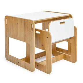 Cozy Collections Dove Montessori-Set – Kindertisch + 1 Stuhl aus Naturholz/Weiß, 2–4 Jahre, Sitzhöhe 25 cm