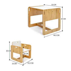 Cozy Collections Dove Montessori-Set – Kindertisch + 1 Stuhl aus Naturholz/Weiß, 2–4 Jahre, Sitzhöhe 25 cm