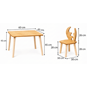 COZYCOLLECTIONS Kindertisch-Set mit Tiermotiv-Stühlen aus Naturholz