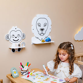 Cozy Collections Wandregal-Set für Kinder mit 3 Safaritieren aus Naturholz – Löwe, Affe & Giraffe, Schwarz-Weiß, 3er-Set