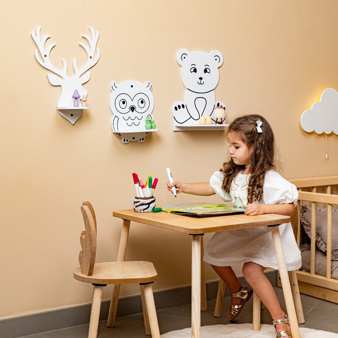 Cozy Collections Wandregal für Kinder mit 3 Waldtieren aus Naturholz – Bär, Eule & Reh, einzeln oder 3er-Set