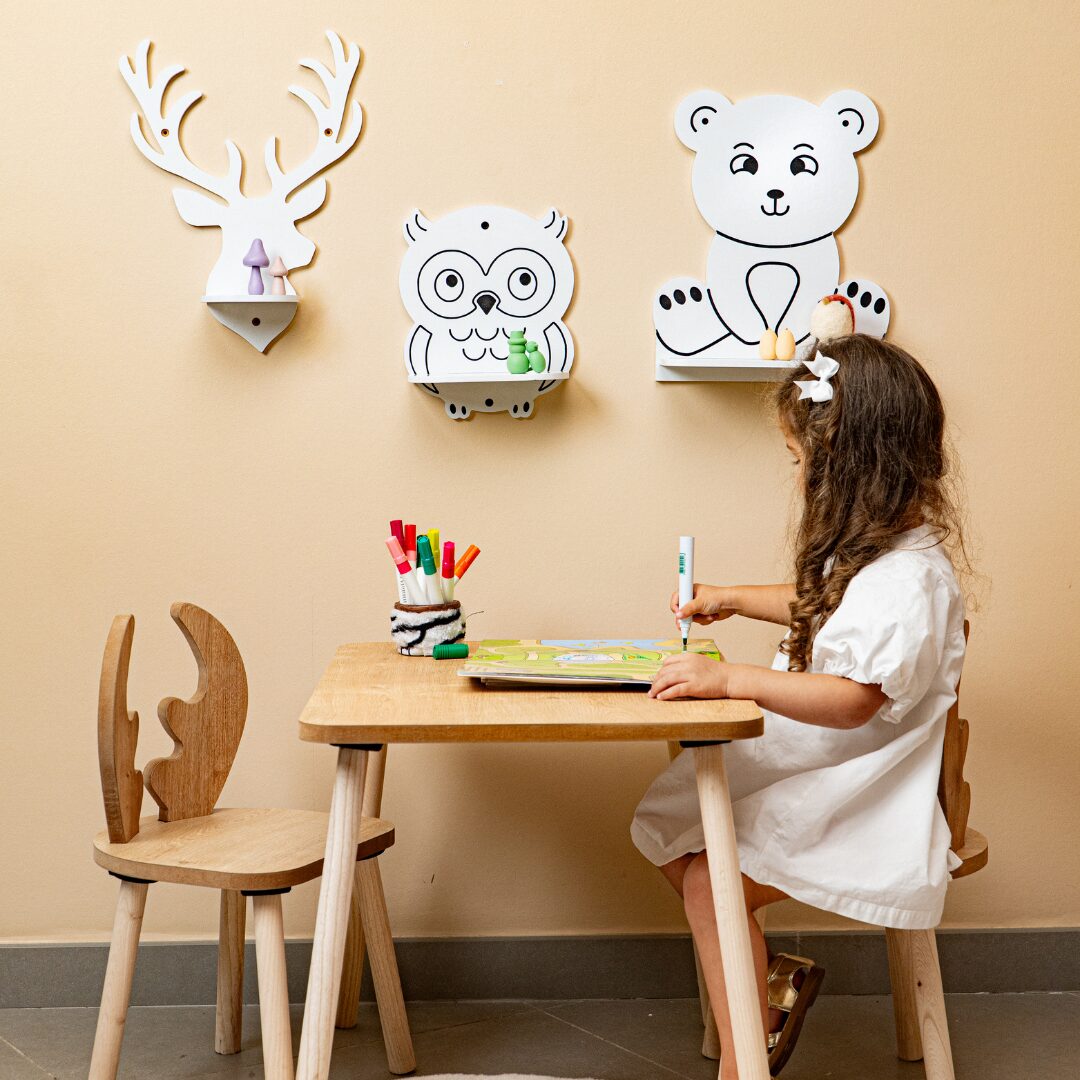Cozy Collections Wandregal für Kinder mit 3 Waldtieren aus Naturholz – Bär, Eule & Reh, einzeln oder 3er-Set