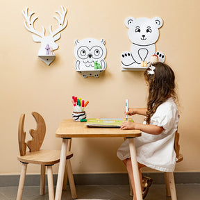 Cozy Collections Wandregal für Kinder mit 3 Waldtieren aus Naturholz – Bär, Eule & Reh, einzeln oder 3er-Set