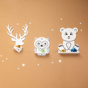 Cozy Collections Wandregal für Kinder mit 3 Waldtieren aus Naturholz – Bär, Eule & Reh, einzeln oder 3er-Set