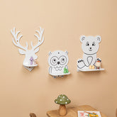 Cozy Collections Wandregal für Kinder mit 3 Waldtieren aus Naturholz – Bär, Eule & Reh, einzeln oder 3er-Set