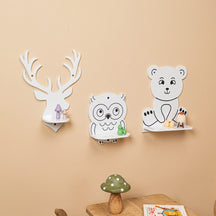 Cozy Collections Wandregal für Kinder mit 3 Waldtieren aus Naturholz – Bär, Eule & Reh, einzeln oder 3er-Set