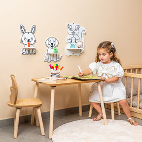 Cozy Collections Wandregal für Kinder mit 3 niedlichen Tieren aus Naturholz – Hase, Hund & Eichhörnchen, einzeln oder 3er-Set